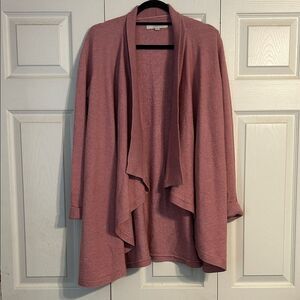 ANN TAYLOR LOFT Size Medium Rose Pink Open Waterfall Cardigan Wool Blend Long